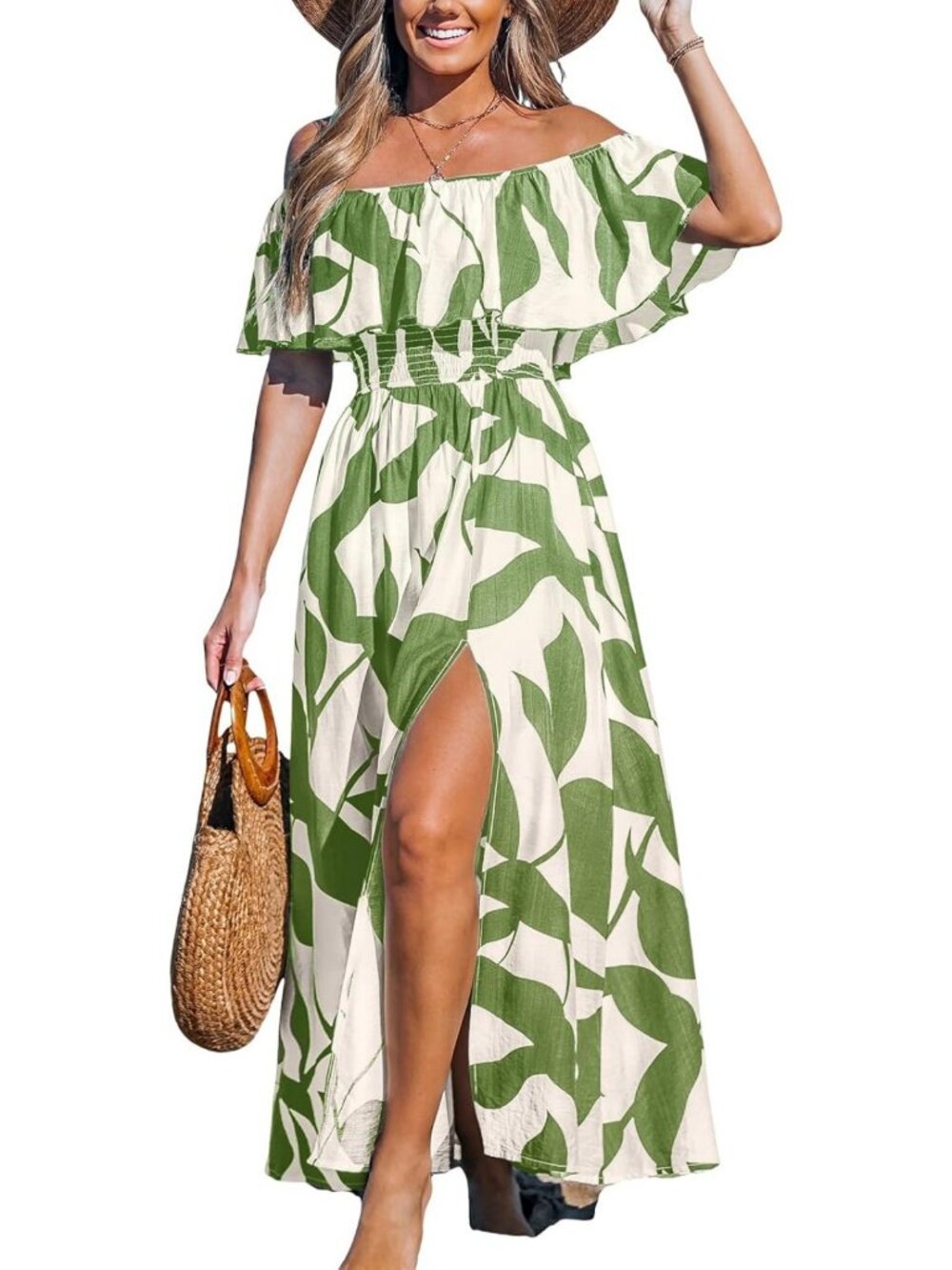 Floral Ruffle Off-Shoulder Maxi Dress for Women | Summer Beach Style Dress